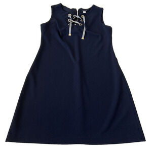Tommy Hilfiger A- Line Dress Women's Size 10 Navy Grommet Lace Up Sleeveless